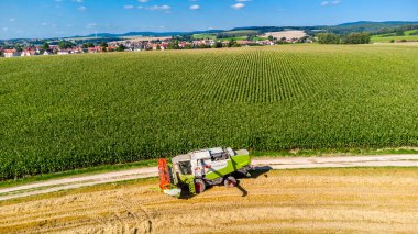 Schmalkalden yakınlarında yaz sonu tahıl hasadı - Thüringen - Almanya