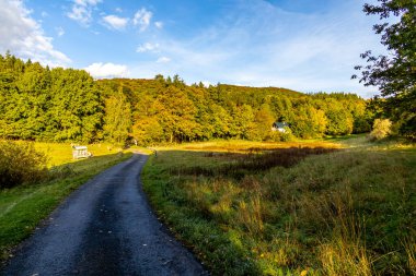 Thüringen Ormanı 'nın güneybatısında, Schmalkalden Thüringen Almanya' sında sonbahara doğru küçük güzel bir yürüyüş.