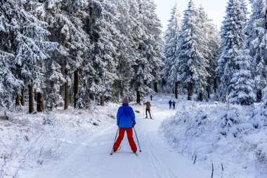 Kış Harikalar Diyarı Thüringen Ormanı 'nda kış sporları beldesi Oberhof am Rennsteig Thuringia Almanya