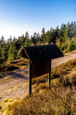 Thüringen Ormanı 'nda kış yürüyüşü Rennsteig' in en yüksek noktası olan Schneekopf - Thüringen - Almanya