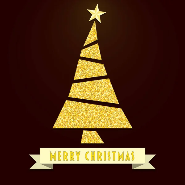 Árbol Navidad Brillo Dorado Xmas Insignia Feliz Año Nuevo Con — Vector de stock