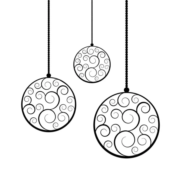 Pendurado bolas de Natal com círculos de design floral isolado no fundo branco — Vetor de Stock