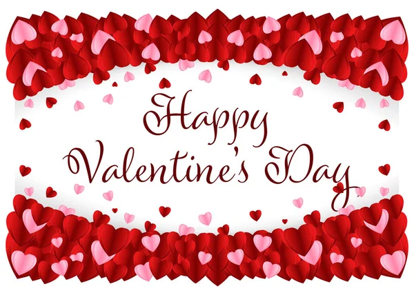 Banner del día de San Valentín en estilo de arte de papel. 3d, realistas corazones de papel rojo y rosa en blanco aislado San Valentín concepto de fondo. Ilustración vectorial. Linda tarjeta de felicitación de amor — Vector de stock