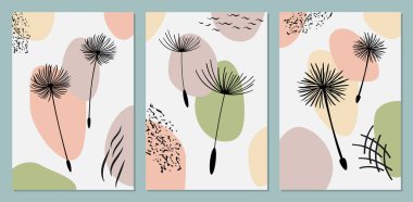 Modern moda tarzında soyut şekillere sahip sürekli çiçek çizgileri serisi. Güzellik Konsepti için vektör çizimleri, Duvar Sanatları, kartpostal, poster.