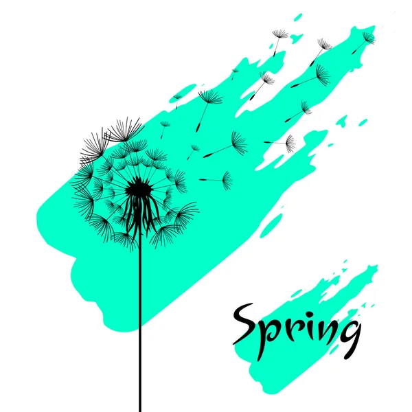 Vector illustration dandelion time. Black Dandelion seeds blowing in the wind. The wind inflates a dandelion isolated in white editable background — Stock Vector