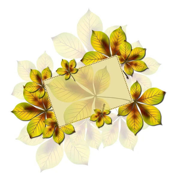 Herfst vector achtergrond, uitsnede papier frame met rand ornament van gele kastanje bladeren, vector wenskaart of uitnodiging ontwerp, eps10 — Stockvector