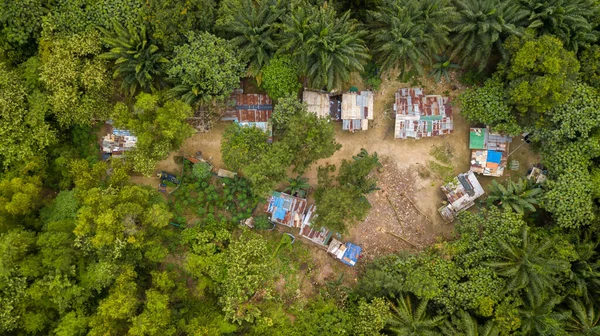 An aerial top down view of illegal squatters houses low class income at Kuala Lumpur, Malaysia