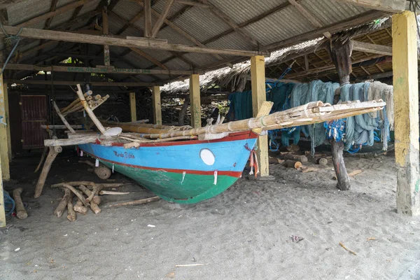 Barco Tradicional Lamalera Nusa Tenggara Indonésia Lamalera Casa Das Pessoas — Fotografia de Stock