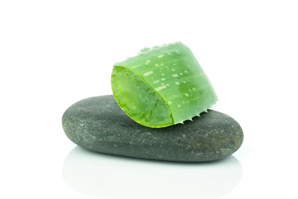 Sliced aloe leaf and spa stone — Stock Photo, Image