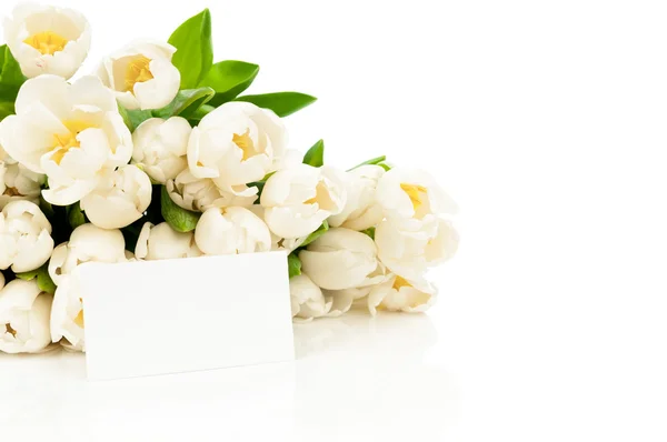 Свіжі квіти тюльпанів і листівка — стокове фото