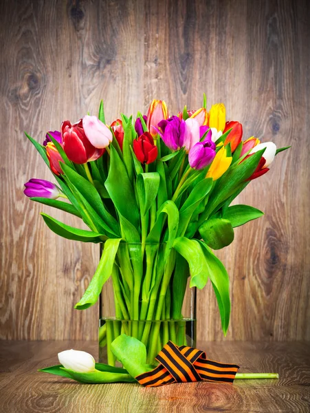Tulips with ribbon — Stock Photo, Image