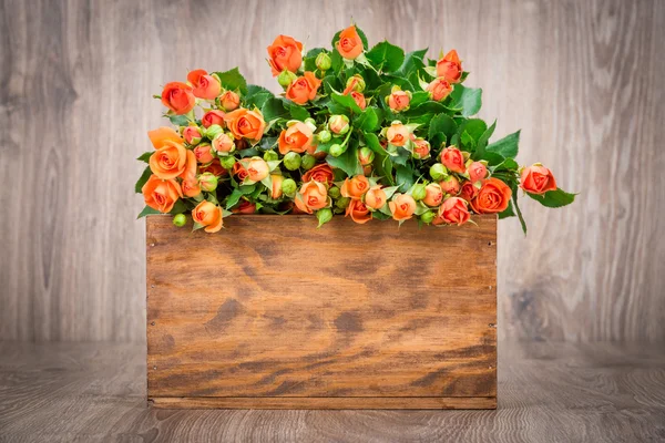 Rosa rosas na caixa — Fotografia de Stock