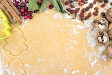 Fındık, Kuru üzüm ve un ile hamur arka plan