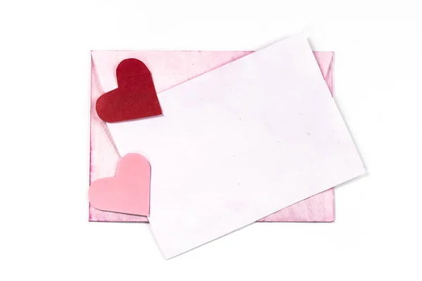 Isolated vintage pink envelope with hearts — Stock Photo, Image