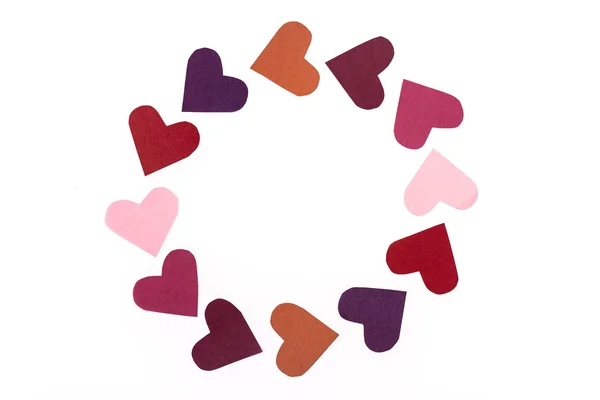 Frame of colorful paper hearts on white background — Stock Photo, Image