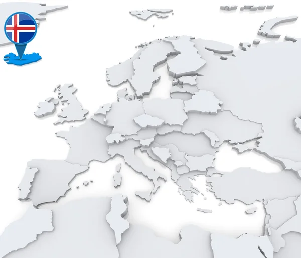 Island na mapě Evropy — Stock fotografie