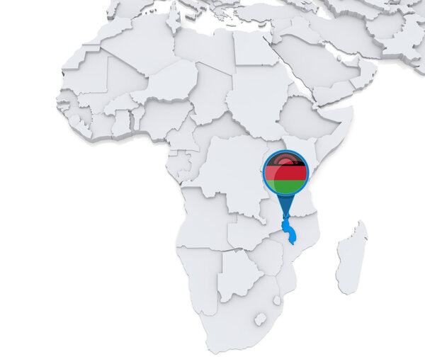 Malawi on a map of Africa