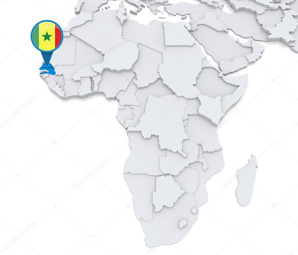Senegal on a map of Africa