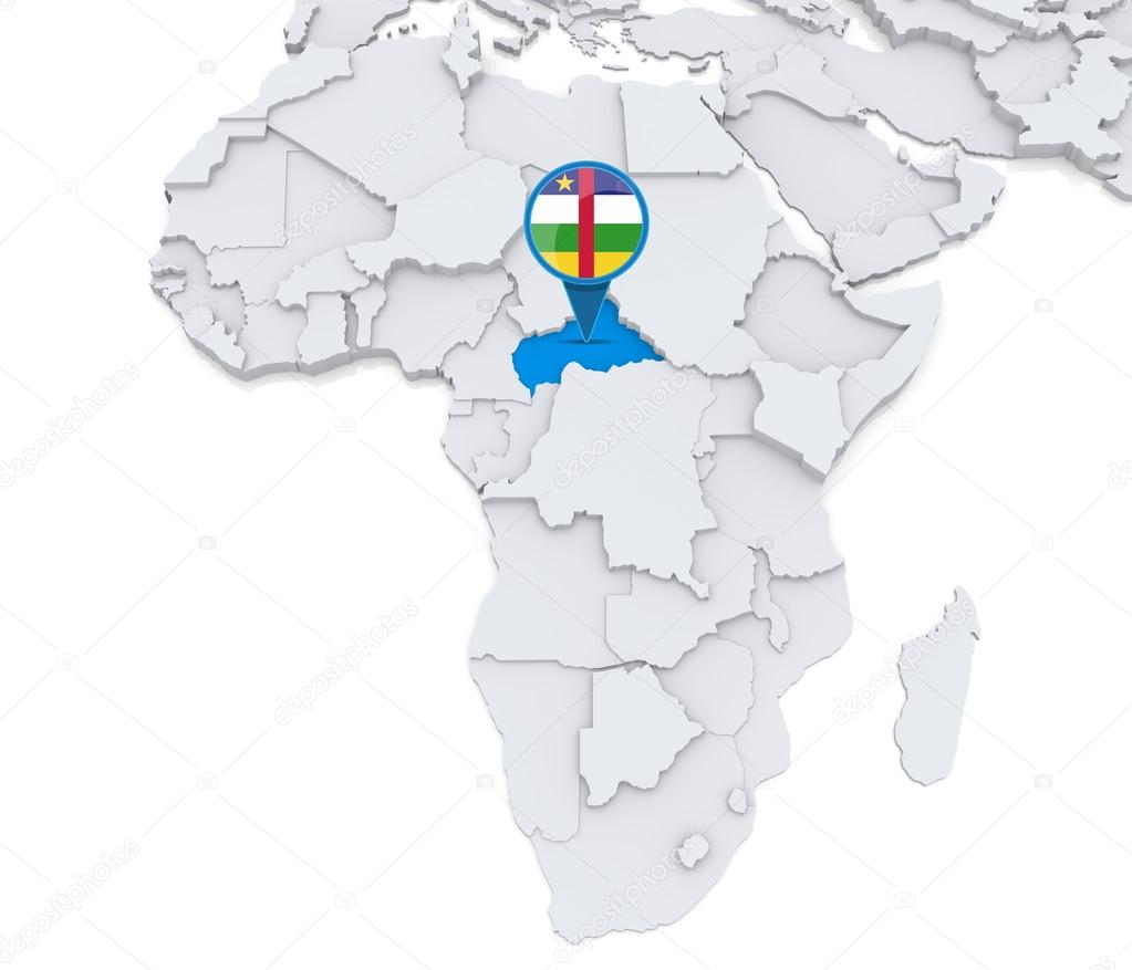 Central african republic on a map of Africa