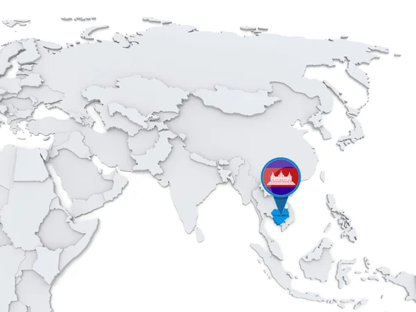 Cambodia on a map of Asia — Stock Photo, Image