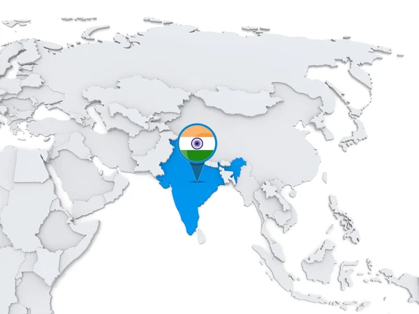印度在亚洲地图上 — 图库照片