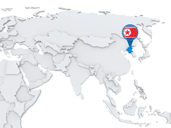 North Korea on a map of Asia — Stock Photo, Image