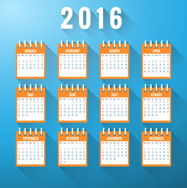 Ημερολόγιο για το έτος 2016 — Διανυσματικό Αρχείο