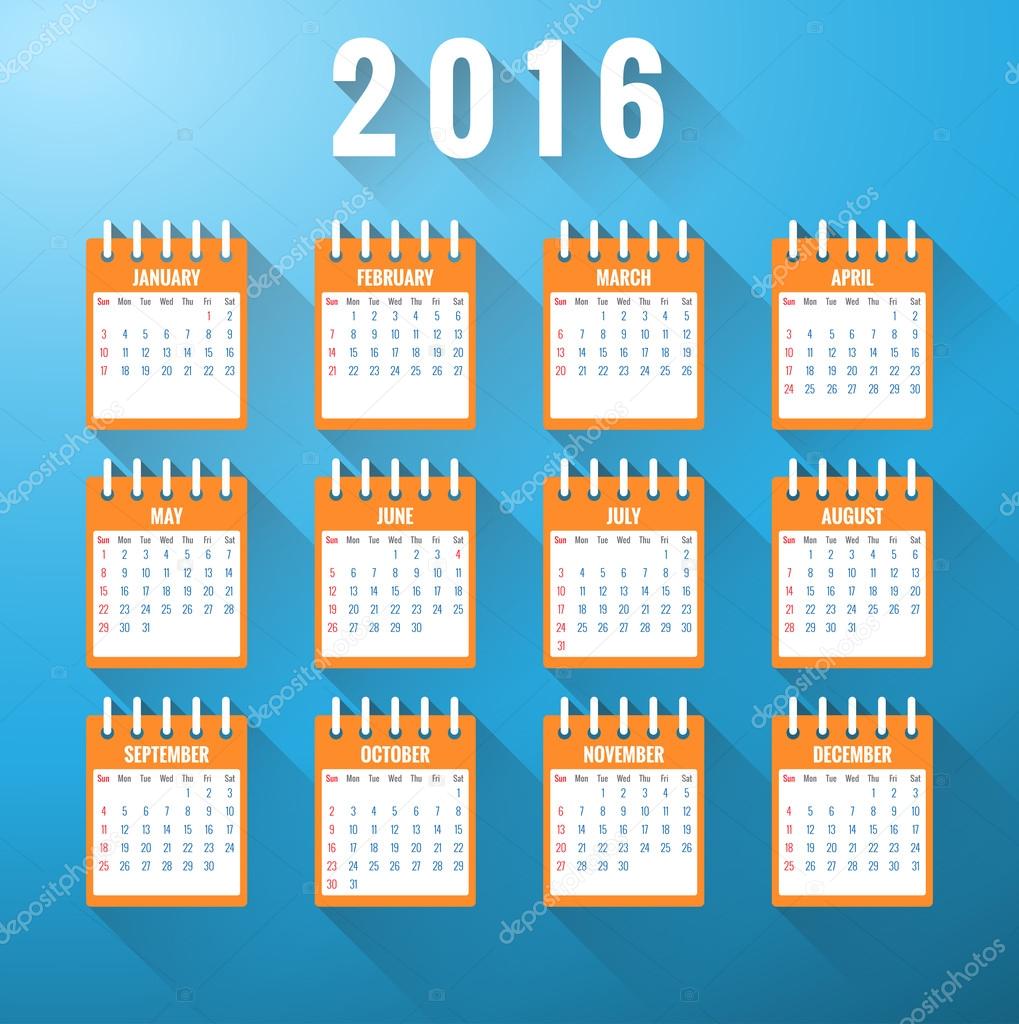 Calendar for year 2016