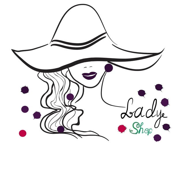 hand drawn portrait of stylish girl in hat. Good for shop logo,magazine cover, journal article, print, packaging design.