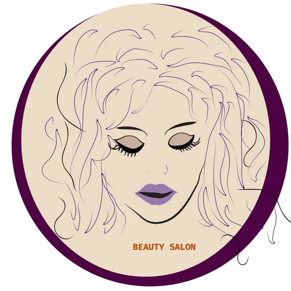 Logo fryzurę karty dla piękności w wektor z piękną dziewczyną, ikona lub avatar — Wektor stockowy