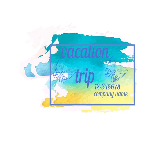 Bannière aquarelle vectorielle de voyage et de voyage colorée avec papillon — Image vectorielle