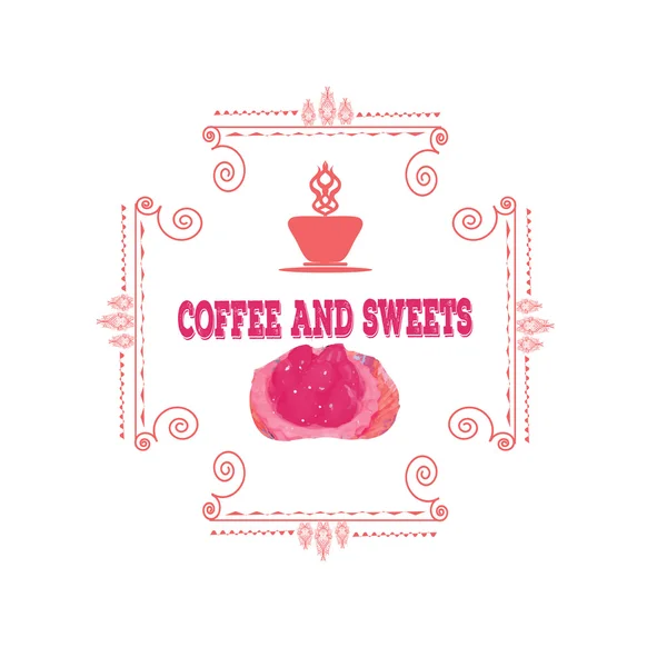Kawy ozdobny ikony Ustaw z piciem i słodkie desery ilustracja na białym tle wektor — Wektor stockowy