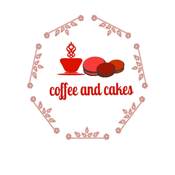 Kaffee und Kuchen Etikett, Logo, Vektorillustration — Stockvektor