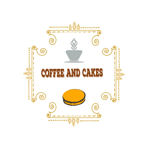 Kaffee und Kuchen Etikett, Logo, Vektorillustration — Stockvektor