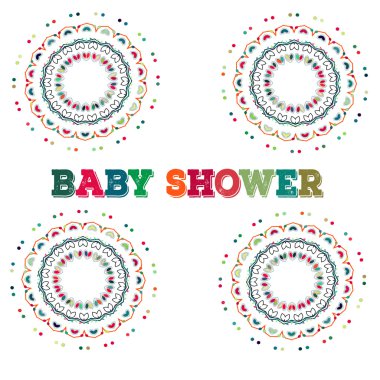Vektör bebek duş. Simetri daire şekli çocuk dekorasyon. ya da doğum günü davetiye şablon.