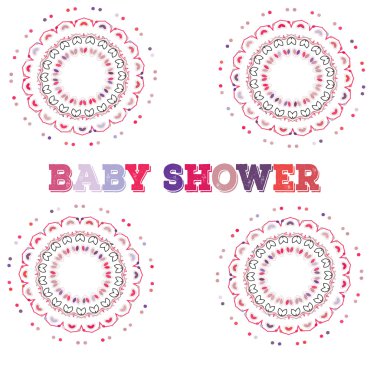 Vektör bebek duş. Simetri daire şekli çocuk dekorasyon. ya da doğum günü davetiye şablon.