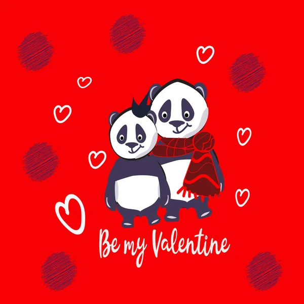 Panda doodle with love balloon, fully editable — Stock Photo, Image