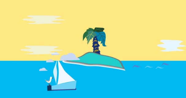 Silhouette d'animation de bateau naviguant sur la mer avec fond de coucher de soleil. Tourné en résolution 4k — Video