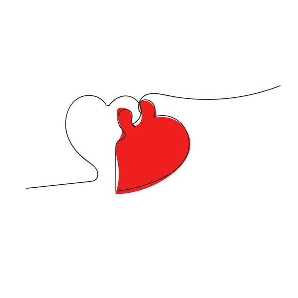 连续画两颗心的线条，黑白矢量简约的爱情概念图解 — 图库矢量图片