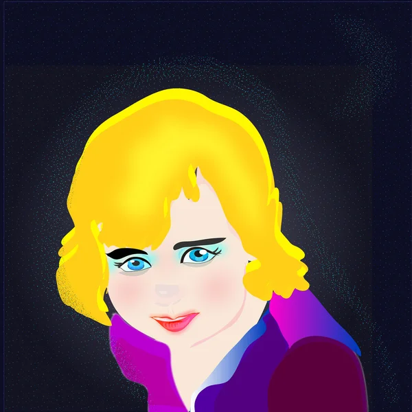 Illustration of blond girl in night sky — Stock Photo, Image