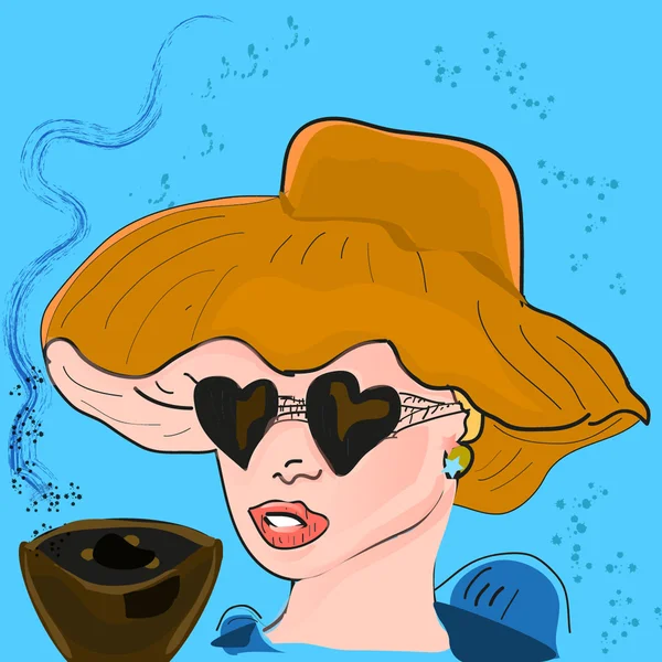 Illustrazione della ragazza con caffè — Foto Stock
