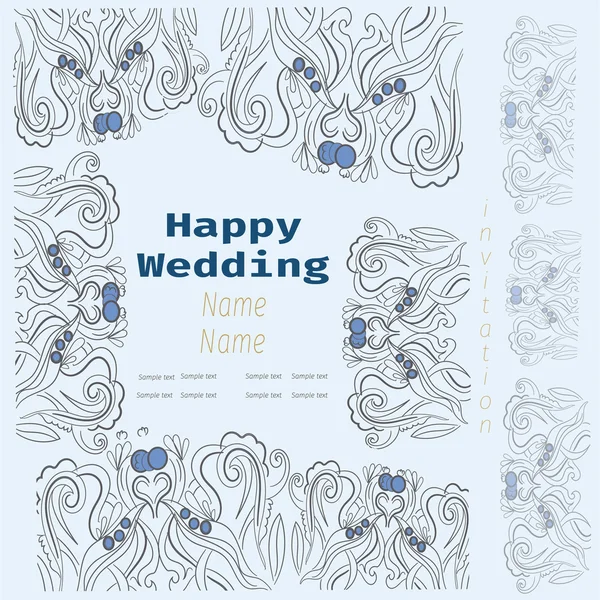 Carte d'invitation de mariage heureux dessinée à la main — Image vectorielle