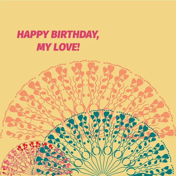Cartão de mensagem de aniversário feliz com corações vermelhos e azuis — Vetor de Stock