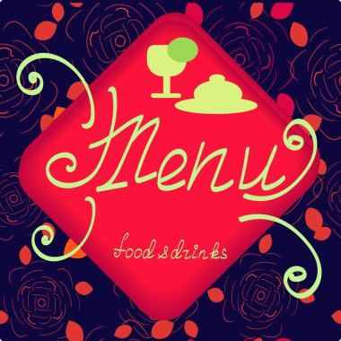 Gül sembolleri ile sorunsuz arka plan. Menü handdrawn metin. Vektör çizim. Dekoratif elemanlar, ambalaj tasarımı için. Çok renkli dekor.