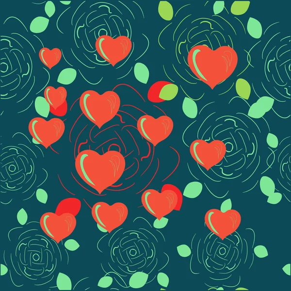 Tarjeta encantadora con rosas y corazón. Ilustración vectorial . — Vector de stock