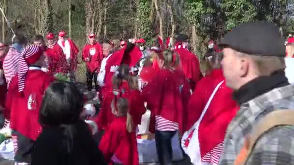 Cologne , Germany - February 2015 : Street carnival in Germany with dancing group — Stock Video