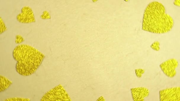 발렌티누스는 360 회전을 배경으로 황금으로 빛나는 심장이 금으로 위에서 사랑의 — 비디오