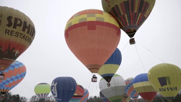 Πολύχρωμο Hot Air Ballon Που Φέρουν Στον Ουρανό Έννοια Του — Αρχείο Βίντεο