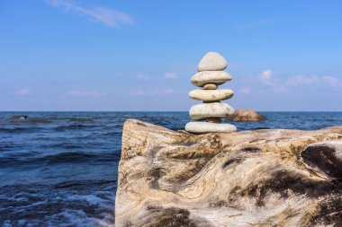 Çakıl taşları üzerinde ahşap güdük 