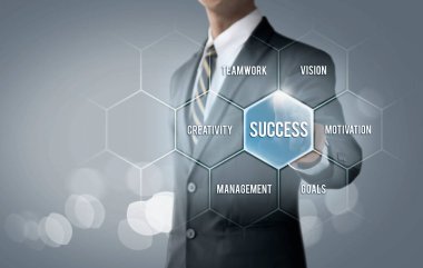 İşadamı Altıgen mesaj baloncuğuna işaret ediyor. Bu baloncukta 